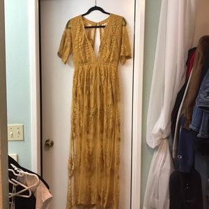 Yellow Lace Maxi Dress Romper